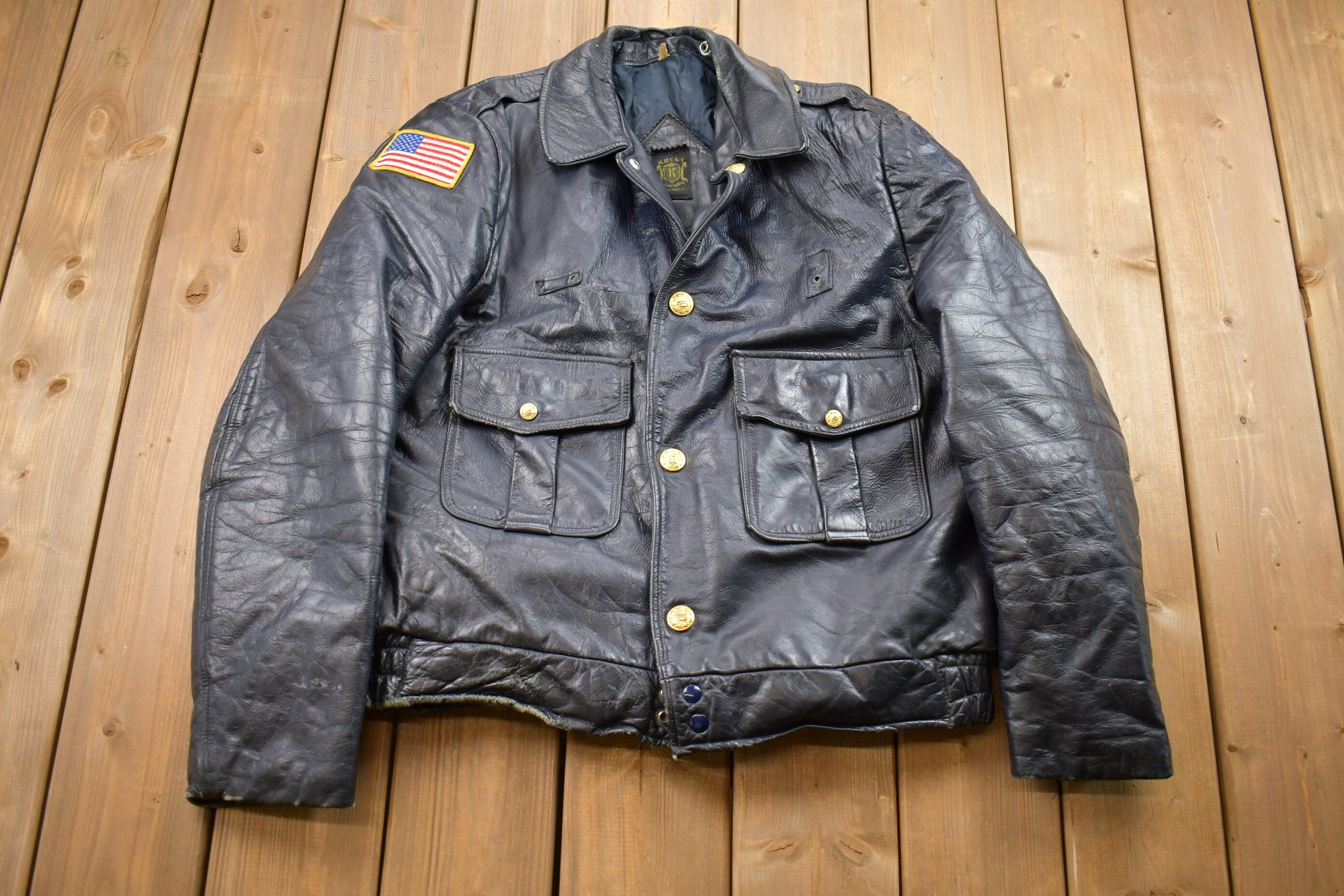 Vintage 1980s Krest Leather Biker Jacket Fall Outerwear
