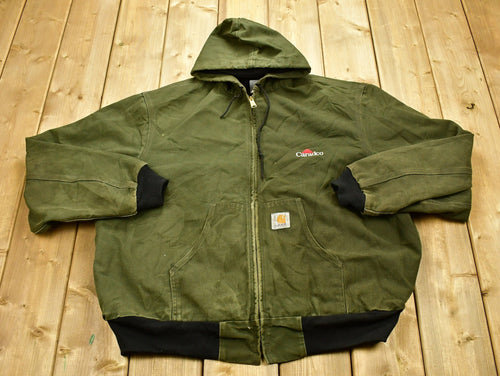 Vintage 1990s Carhartt Hooded Work Jacket / Workwear / Made In USA / Sun Faded / 90s / Distressed Carhartt / Caradco / Vintage Work Jacket