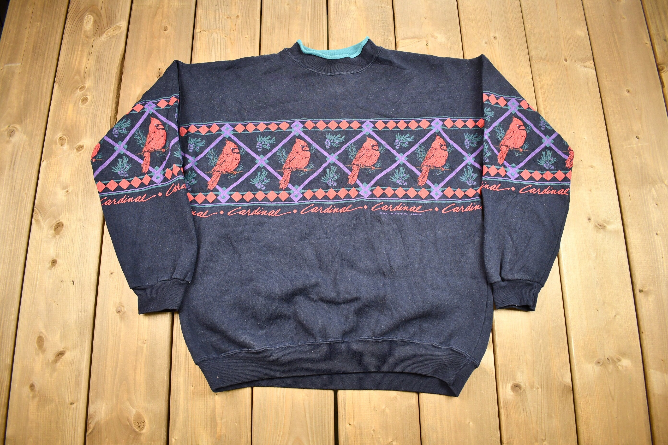 Vintage 1993 Cardinal Theme Art Unlimited Cute Crewneck Sweater