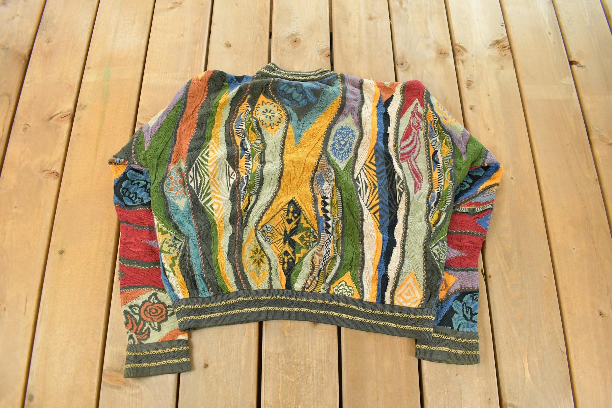 Vintage 1990s Coogi Cuggi 3D Knit Abstract Crewneck Sweater Men's Short Medium