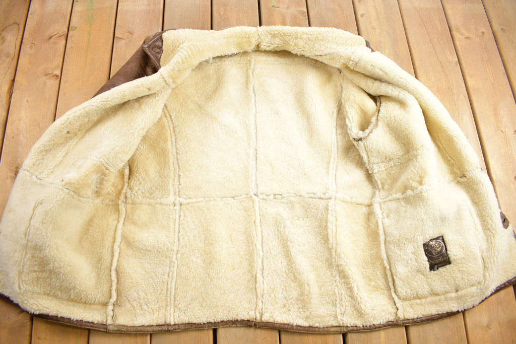 Vintage 1980s Shearling Leather Coat Size 52
