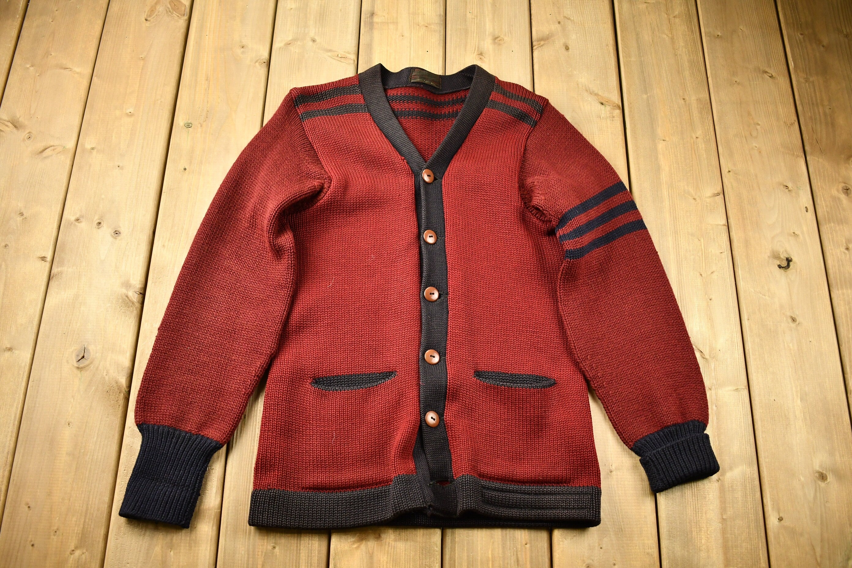 Vintage 1950s 100% Wool Knitted Cardigan Sweater