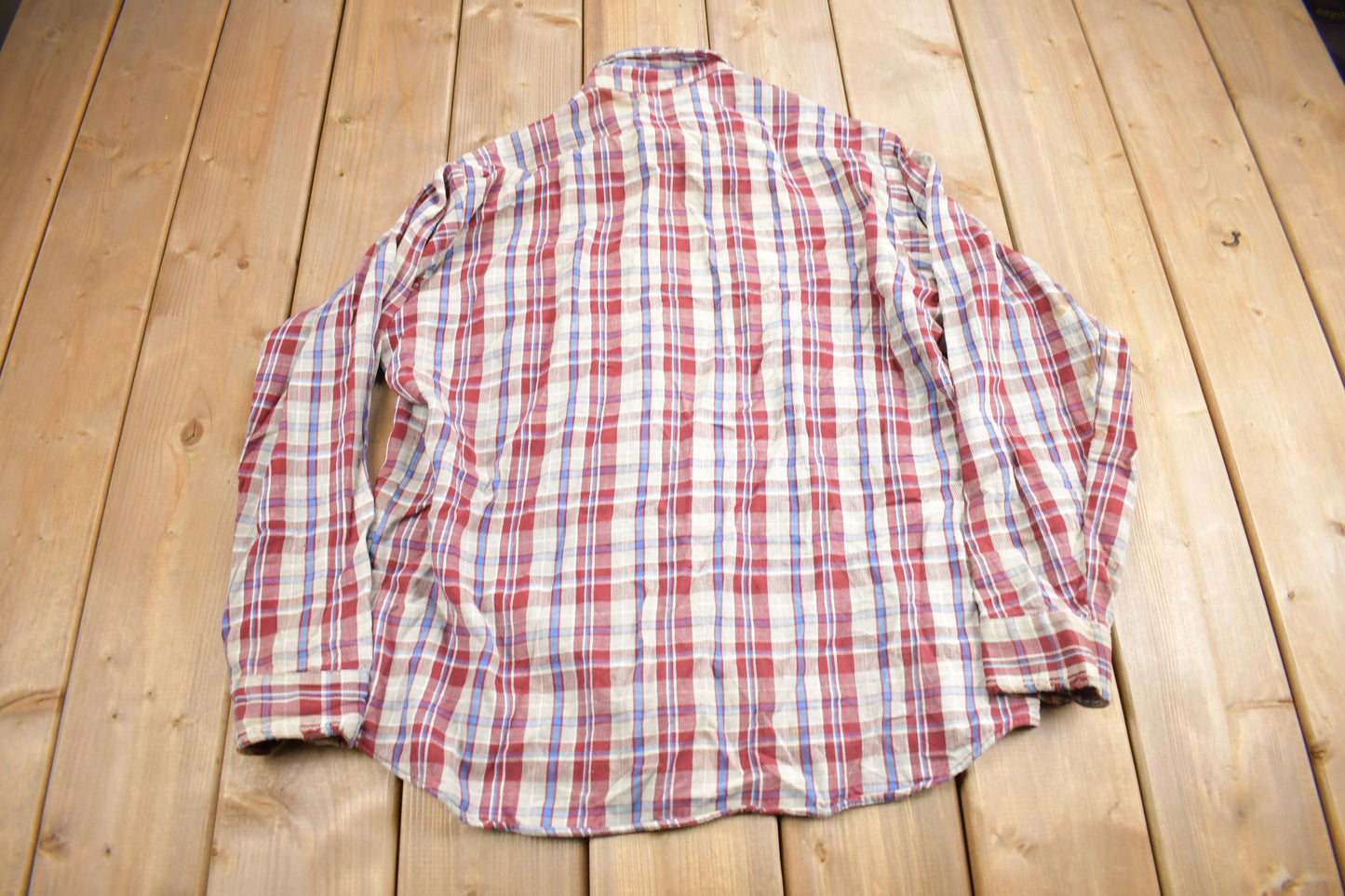 Vintage 1970s Buckeye Plaid Flannel Button Up Shirt / 1970s Button Up / True Vintage / Distressed