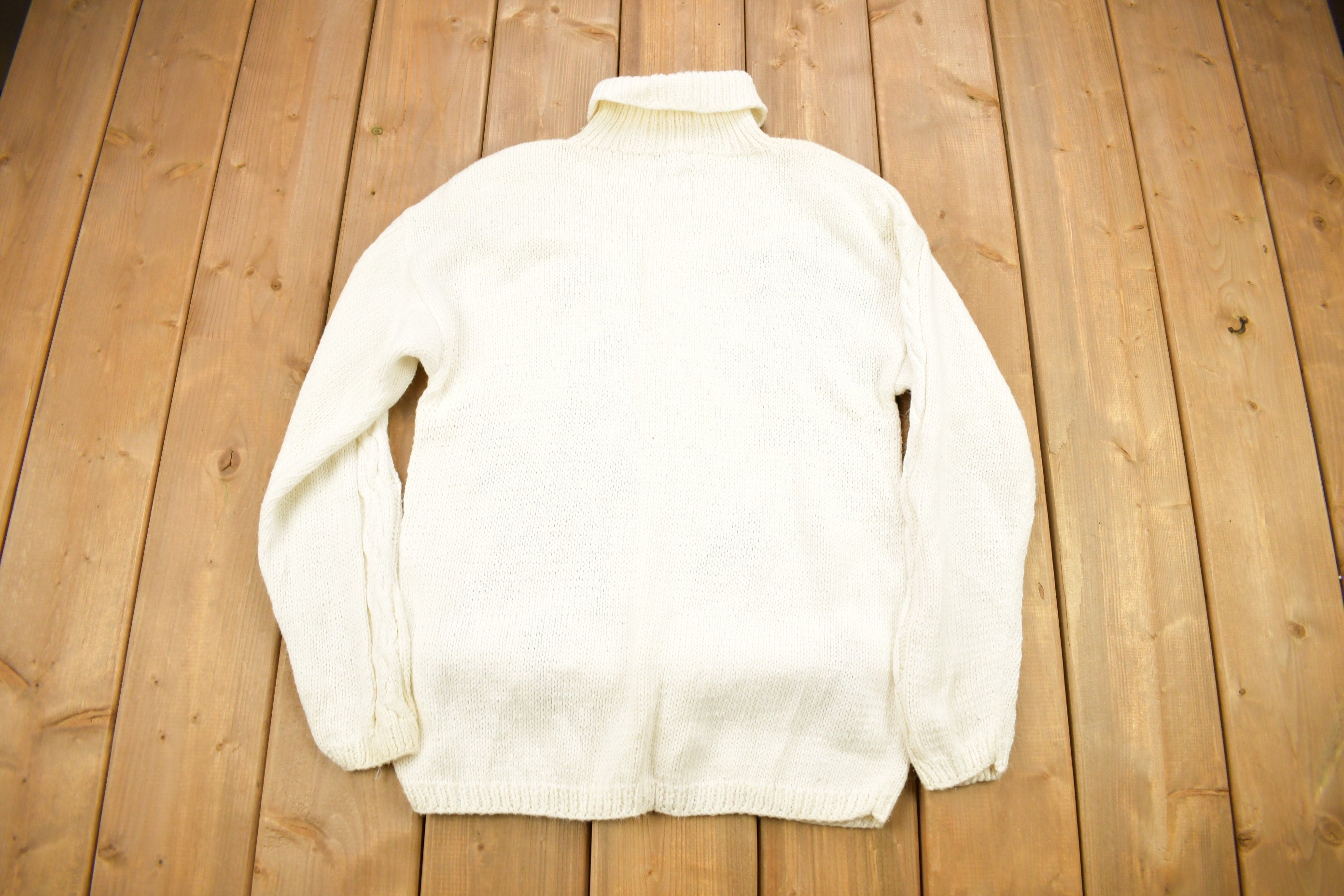 Vintage 1990s Cambridge Spirit Cable Knitted Floral Turtle Neck Sweater