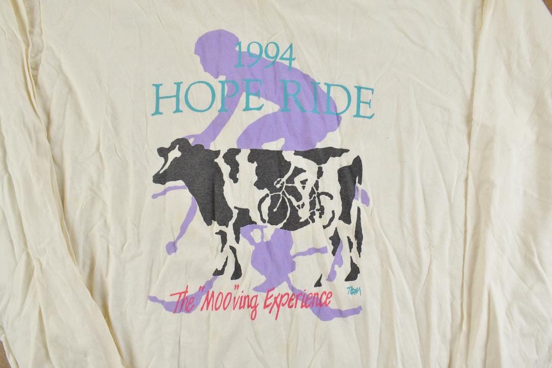 Vintage 1994 GHope Ride Biking Cow Souvenir Long Sleeve T-Shirt