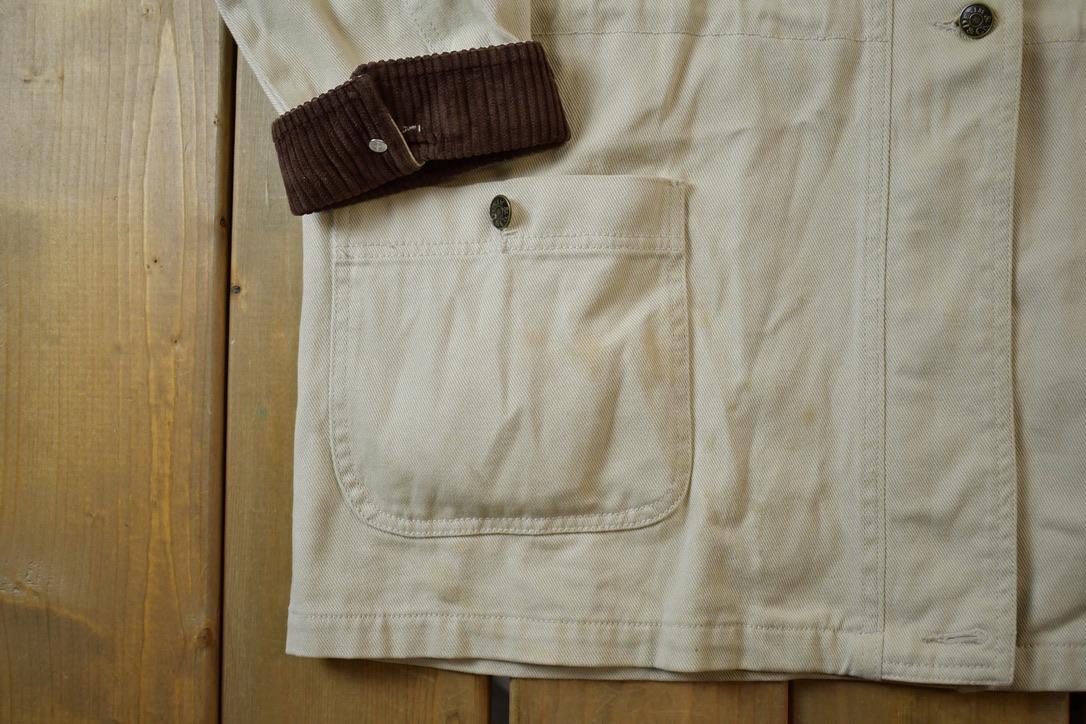 Vintage 1990s Denim&Co White Denim Lined Chore Coat Corduroy Collar