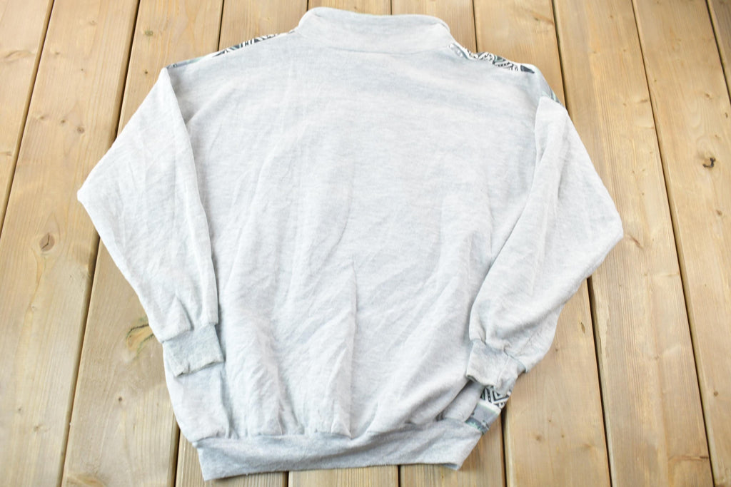 Vintage 1990s Locker Shop Activewear Patterned Graphic Turtleneck Zip Sweatshirt / Made In Canada / 90s Crewneck / Canadian Vintage