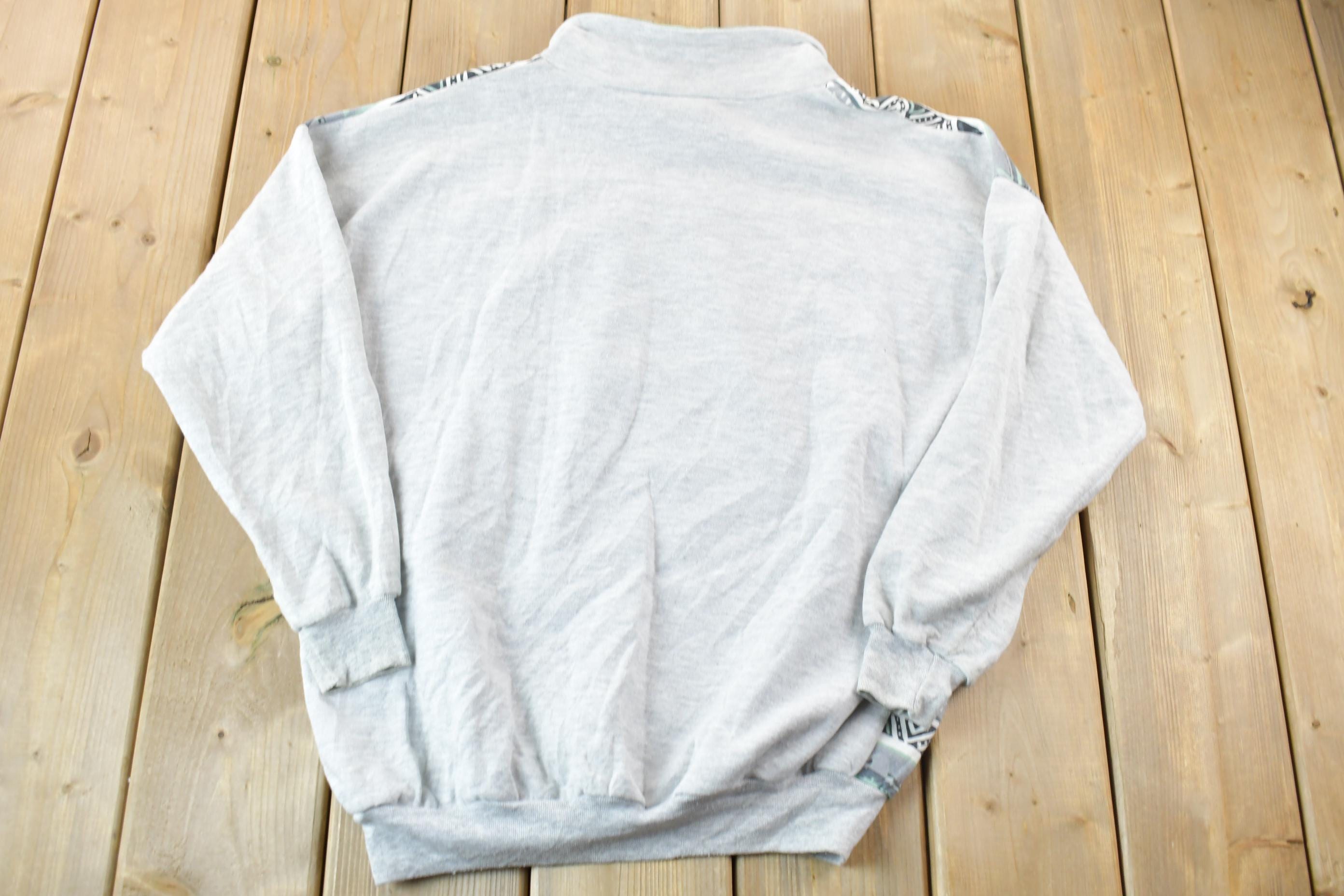 Vintage 1990s Locker Shop Activewear Patterned Graphic Turtleneck Zip Sweatshirt / Made In Canada / 90s Crewneck / Canadian Vintage