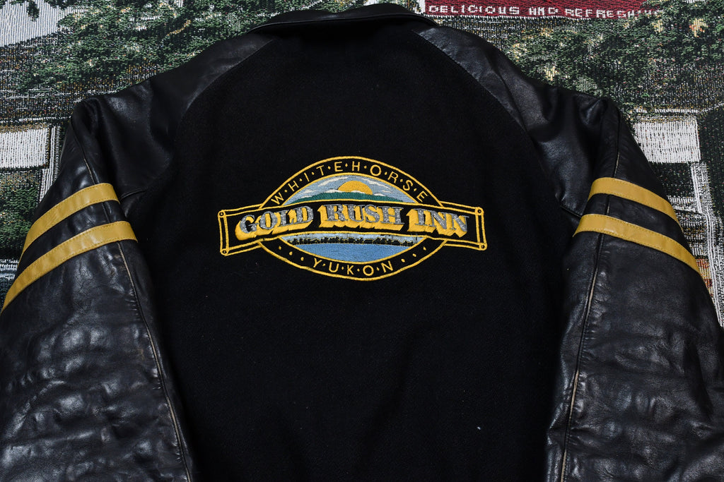 Vintage 1990s Whitehorse Yukon Gold Rush Inn Leather Varsity Jacket
