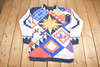 Vintage 1990s Hunt Club Southwestern Sun Theme Knit Sweater