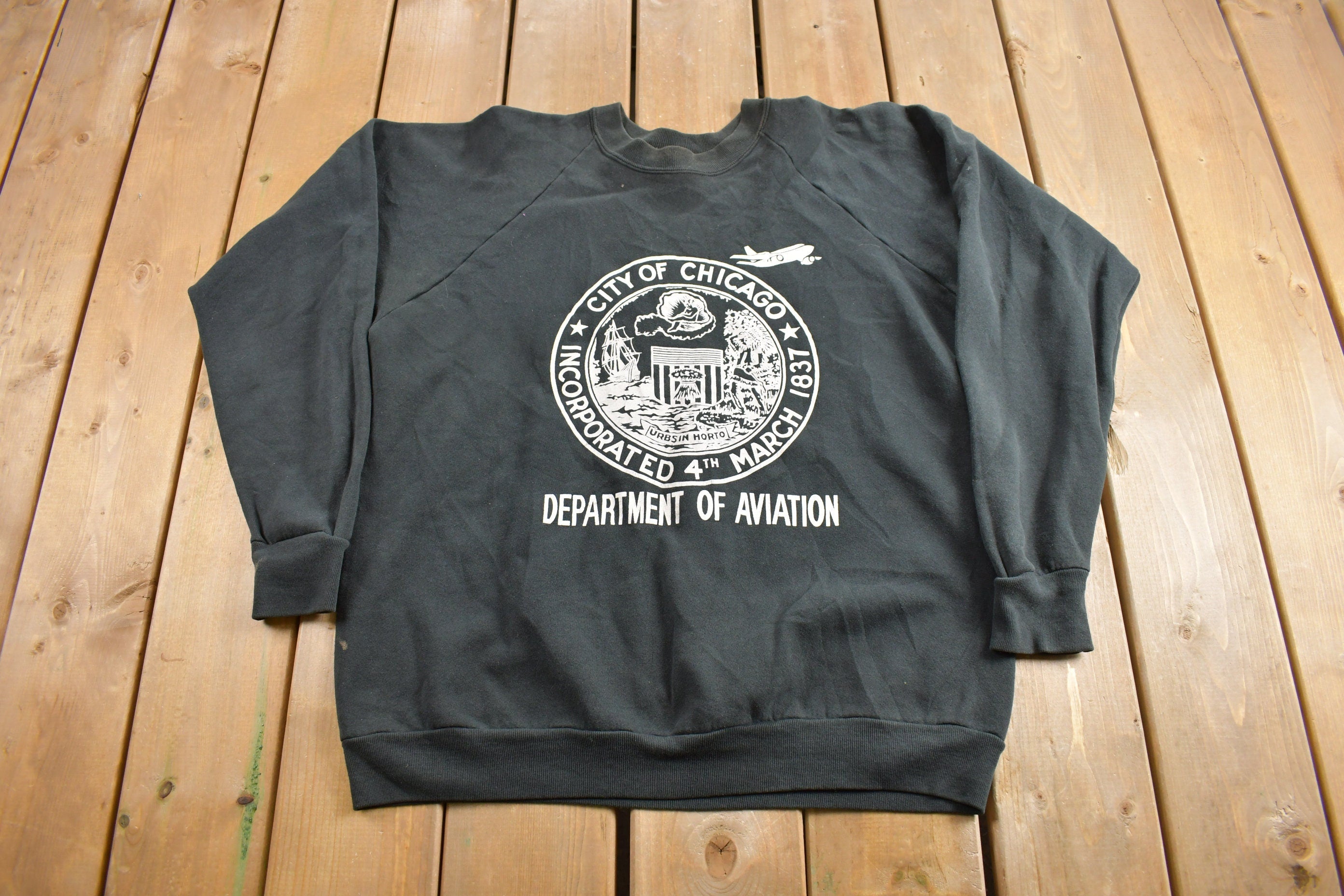 Vintage 1980s City Of Chicago Department Of Aviation Crewneck Sweatshirt