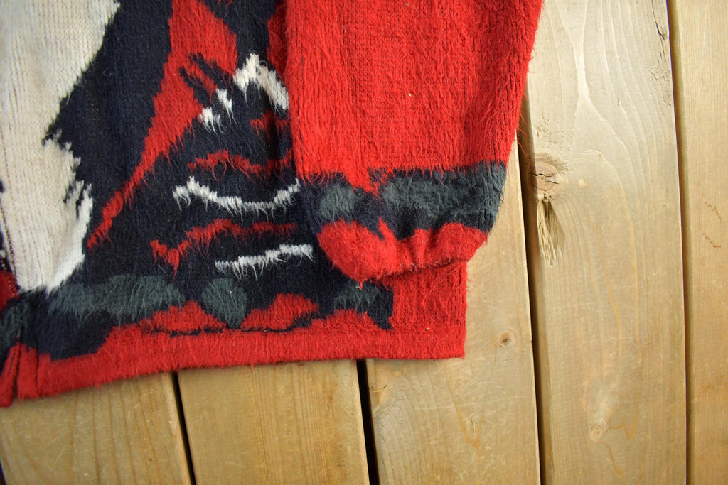 Vintage 1990s Genesis Wolf Ecuadorian Wool Knit Full Zip Hooded Sweater