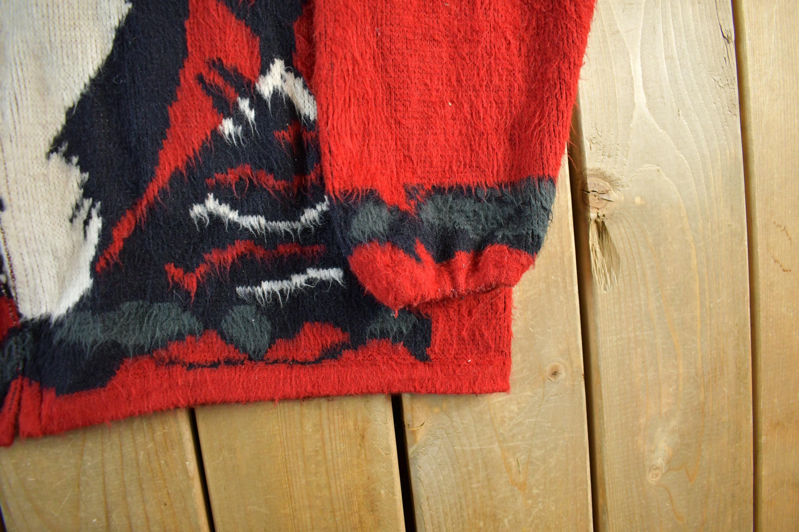 Vintage 1990s Genesis Wolf Ecuadorian Wool Knit Full Zip Hooded Sweater