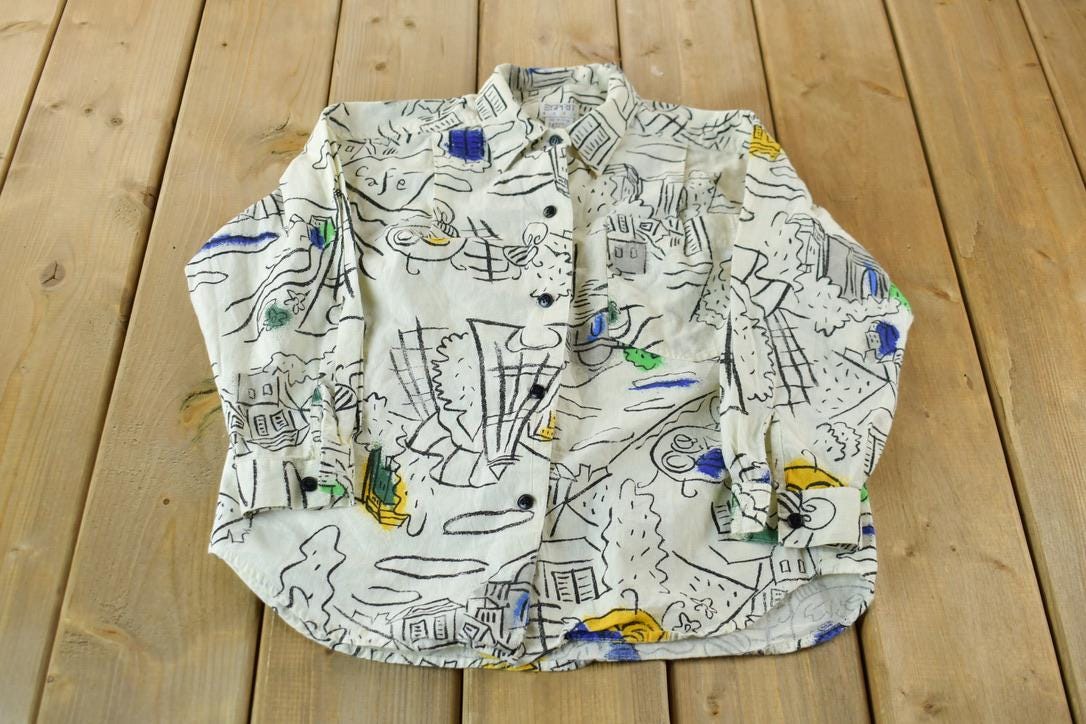 Vintage 1990s ESpirit Kids Abstract City Pattern Button Up Shirt