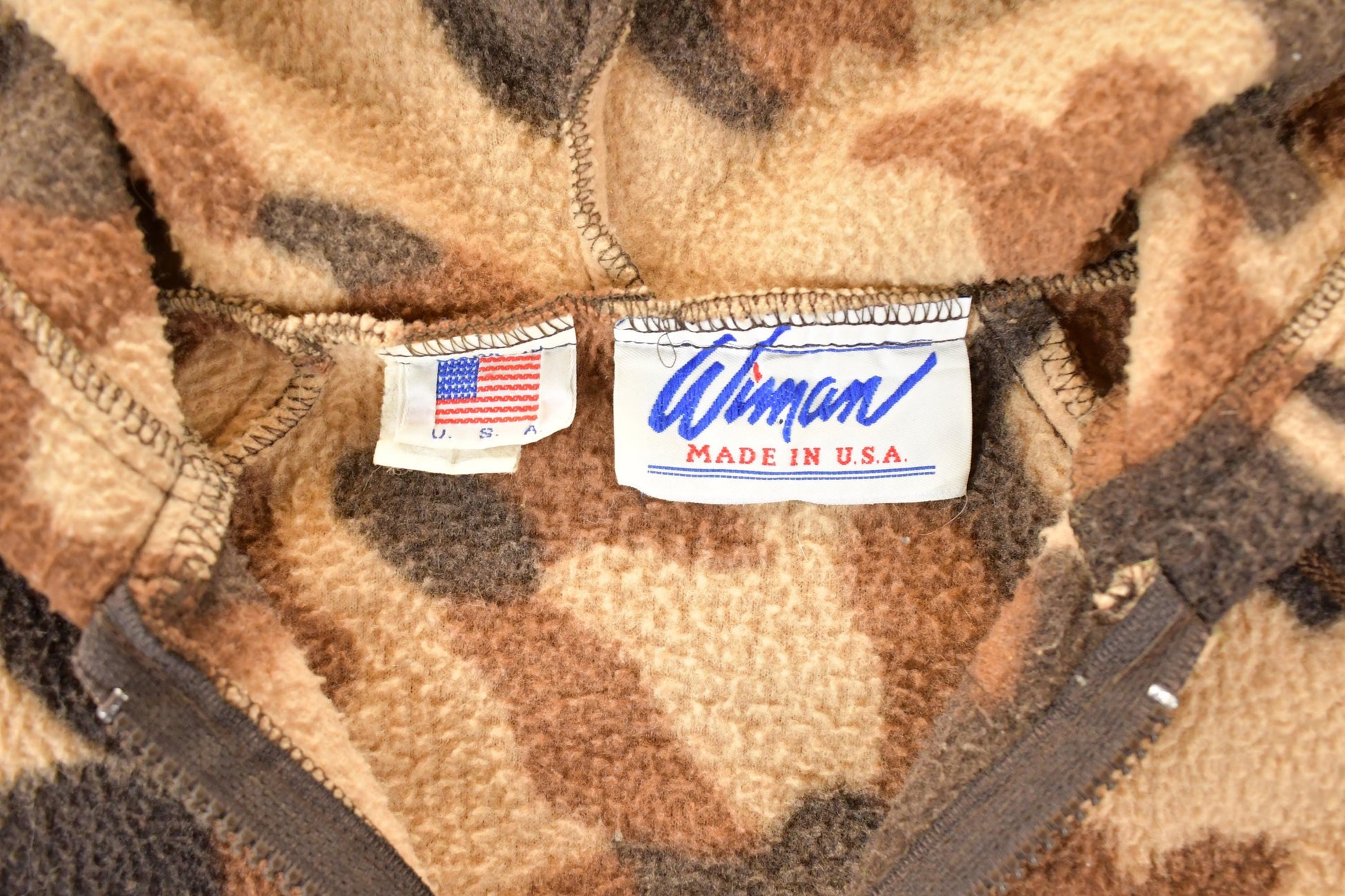 Vintage 1980s Wiman Camo Fleece Hoodie Sweatshirt Men's M / Made In USA / 90s Destination Crewneck / Vintage Souvenir Camoflauge Crewneck