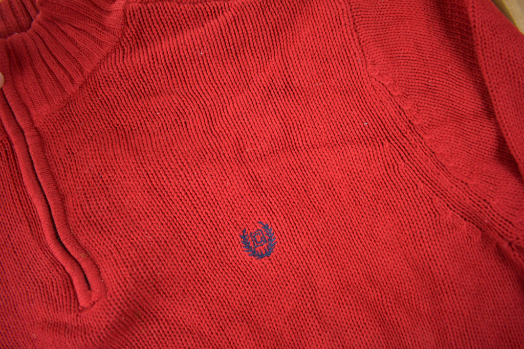 Vintage Y2K Chaps Embroidered Logo Quarter Zip Knit Sweater Size L
