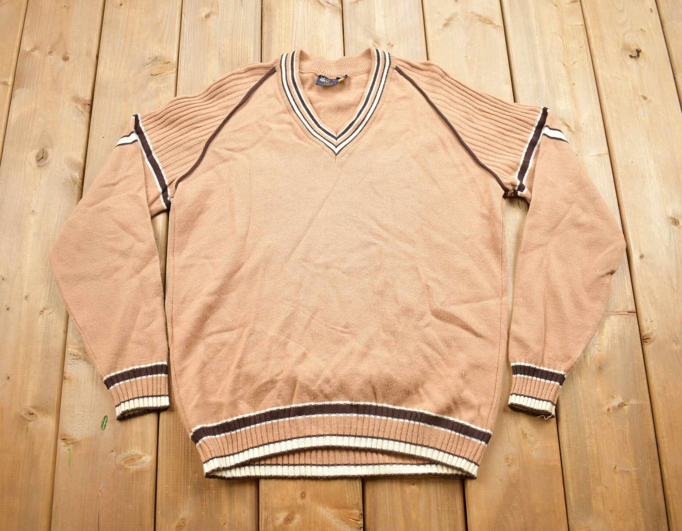 Vintage 1980s Prince Bellini Striped Knit V Neck Sweater