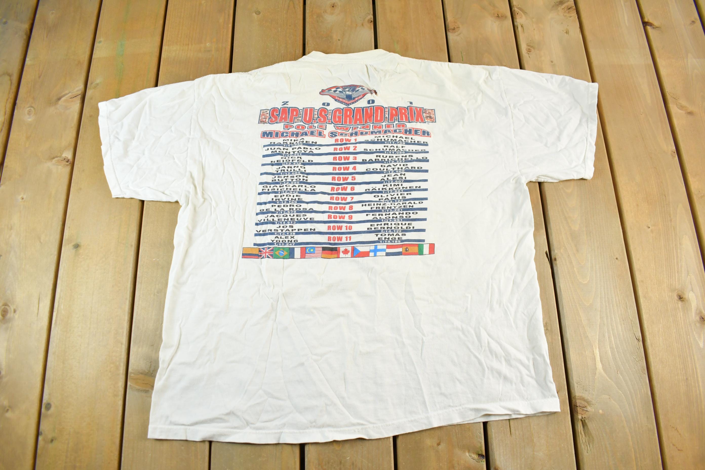 Vintage 2001 Formula 1 SAP U.S. Grand Prix Racing Graphic T-Shirt Men's 2XL
