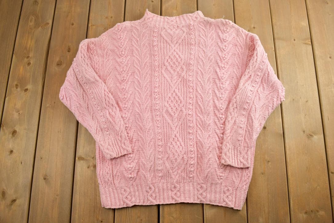 Vintage 1990s Handknit Easter 3D Colored Cable Knit Crewneck Sweater