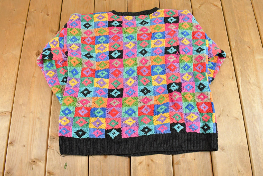 Vintage 1990s Northern Isles Knit Crewneck Shirt Womens L / 90's Abstract Pattern 3D Knitted Sweatshirt