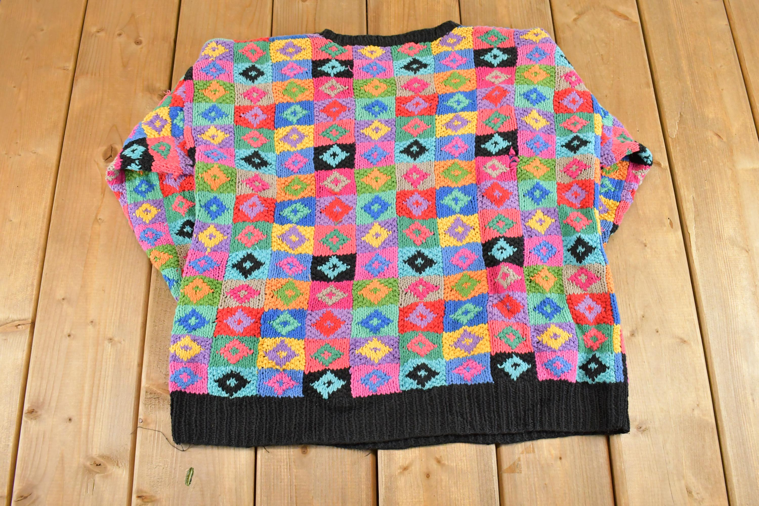 Vintage 1990s Northern Isles Knit Crewneck Shirt Womens L / 90's Abstract Pattern 3D Knitted Sweatshirt