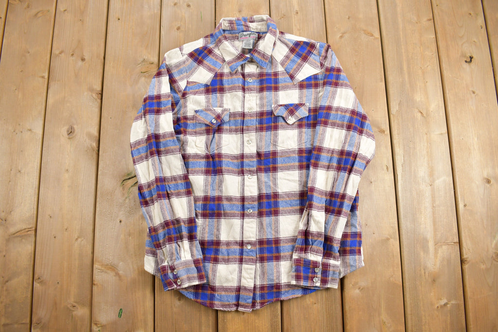Vintage 1990s Wrangler Wrancher Plaid Flannel Button Up Shirt