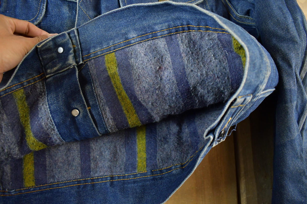 Vintage 1970s Lee Storm Riders Blanket Lined Denim Jean Trucker Jacket Men's Large