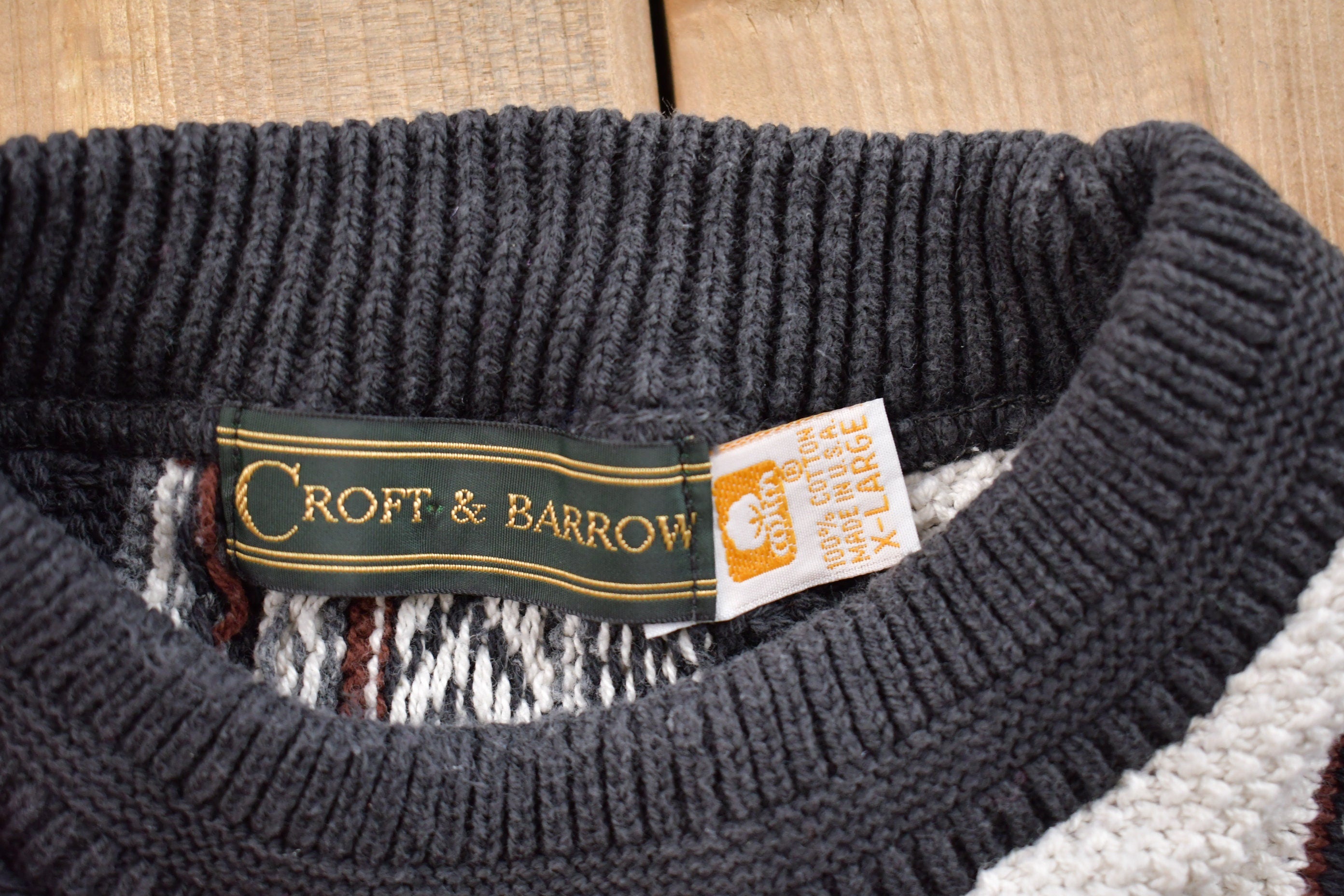 Vintage 1990s Croft & Barrow Striped Cable Knitted Sweater