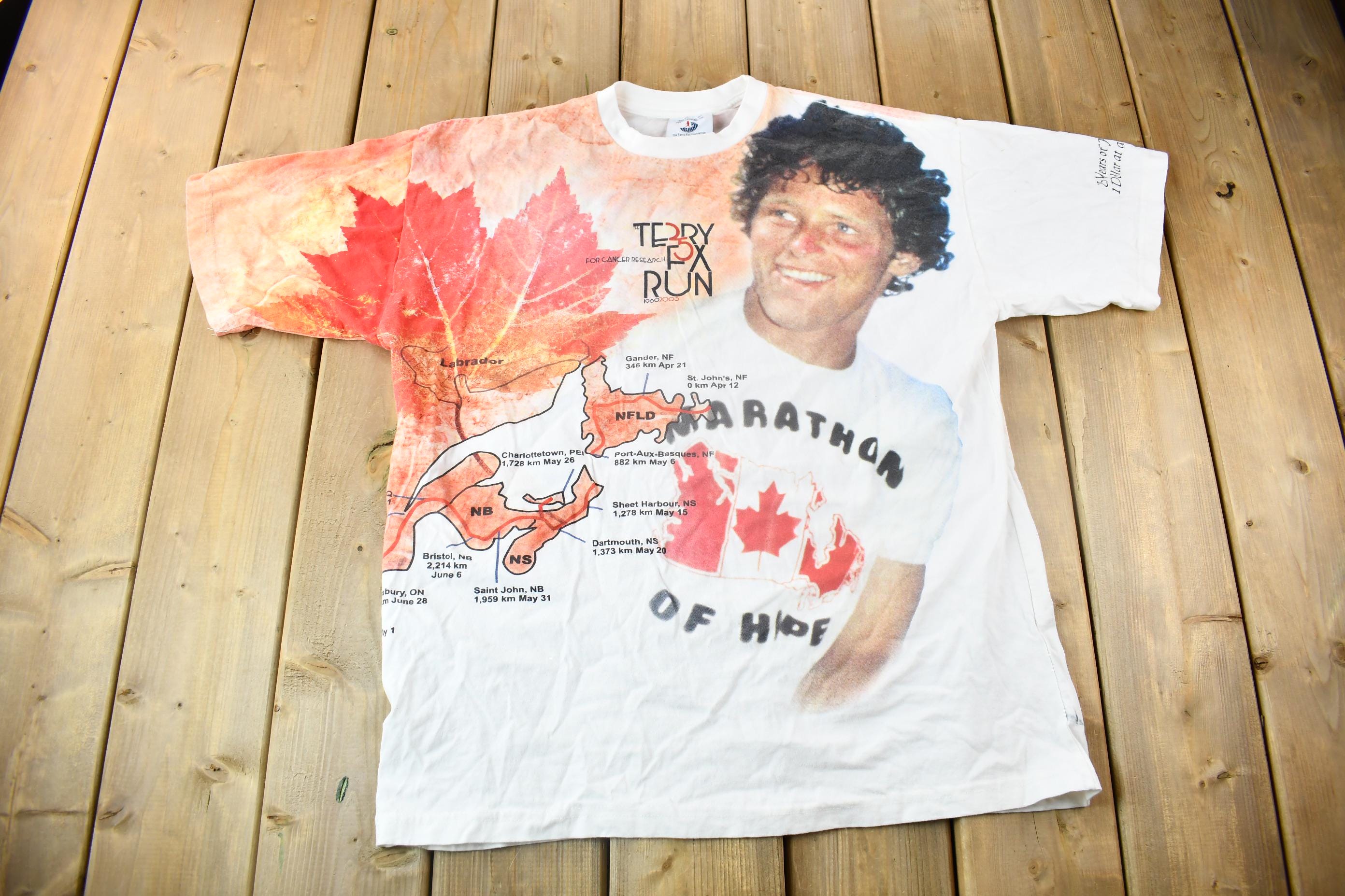 Vintage 2005 Terry Fox Marathon Of Hope All Over Print Graphic T Shirt