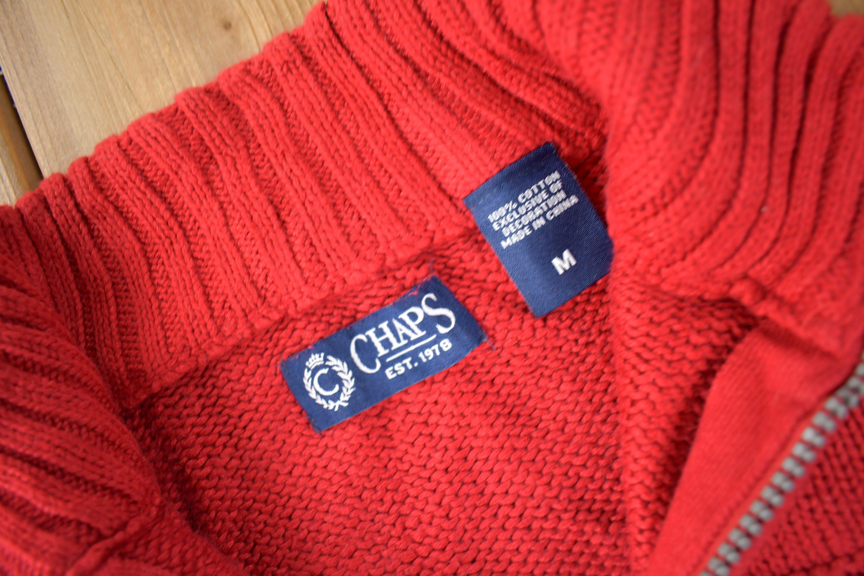 Vintage Y2K Chaps Embroidered Logo Quarter Zip Knit Sweater Size M