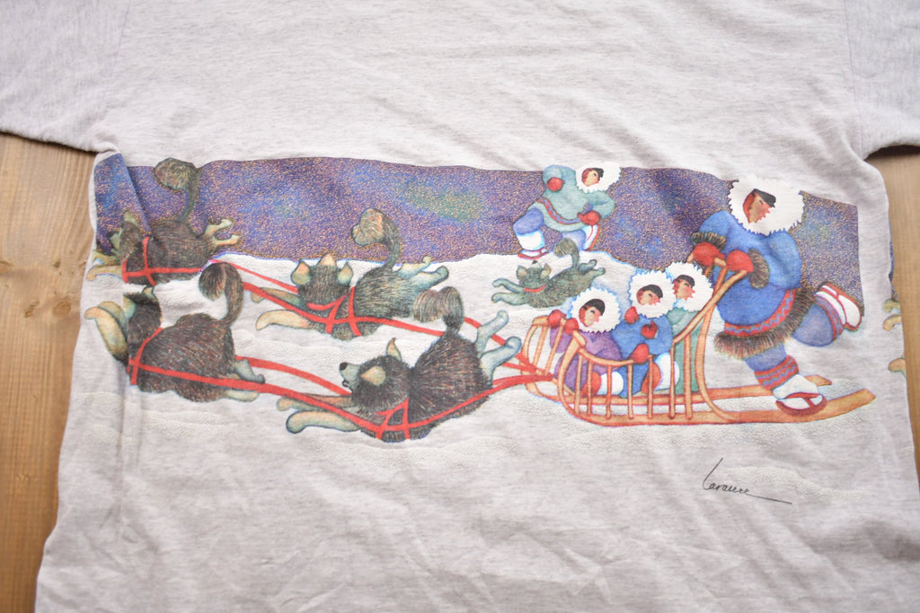 Vintage 1990s Double Collar Dog Sledding Alaska Souvenir T Shirt