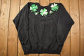 Vintage 1990s St Patricks Day Four Leaf Clover Patchwork Crewneck Sweatshirt