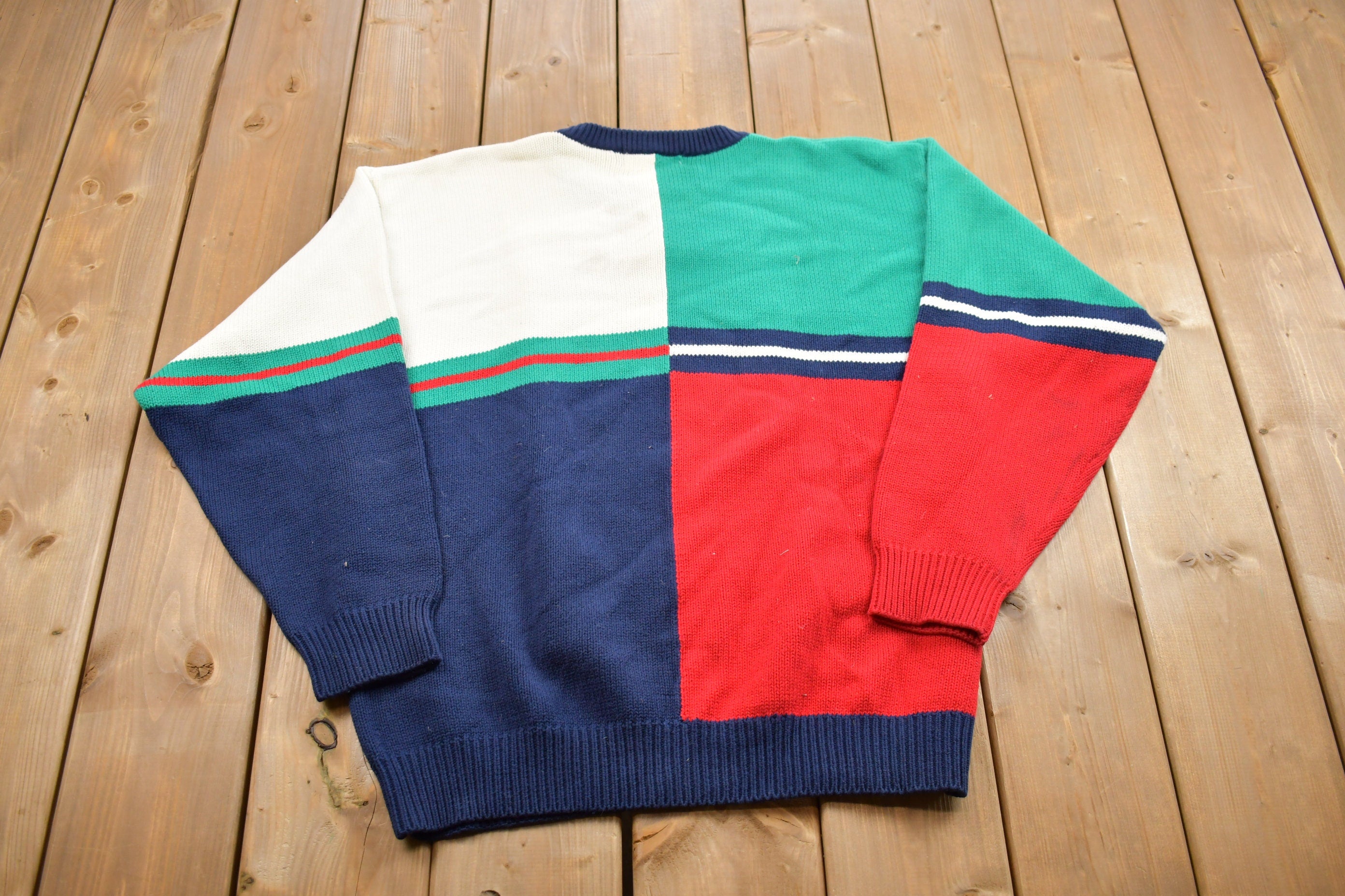 Vintage 1990s Knitted Color Block Crewneck Sweater