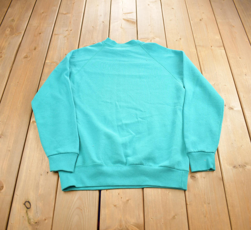 Vintage 1990s Santee Sweats Blank Teal Crewneck Sweatshirt Made In USA