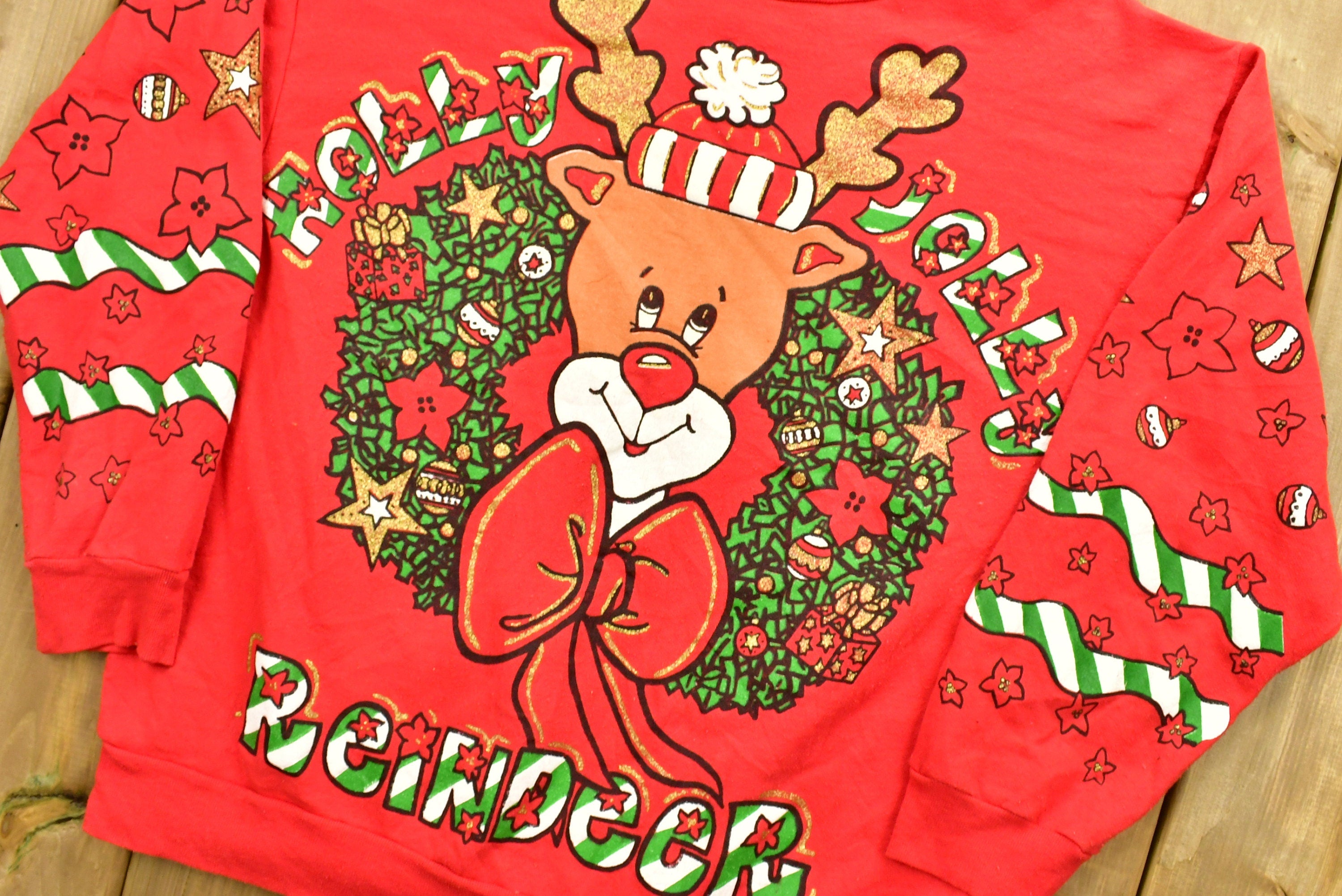 Vintage 90's Christmas Reindeer Graphic Crewneck Sweater , Made In USA , Winter Wear , Festive Graphic Print , Holiday Time