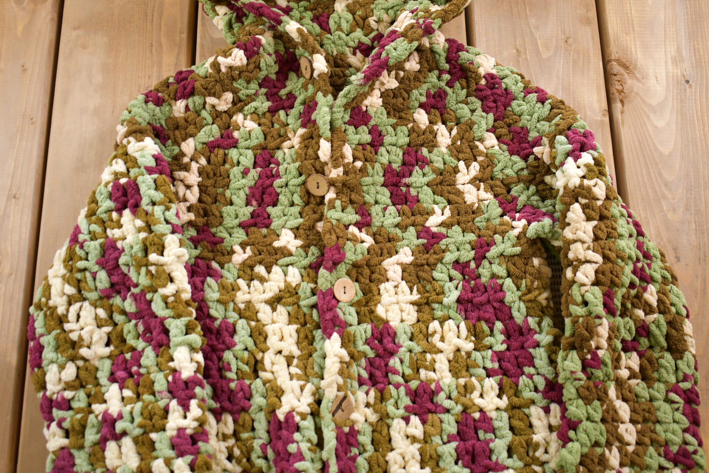 Vintage 1970s Colorful Knitted Hooded Sweater