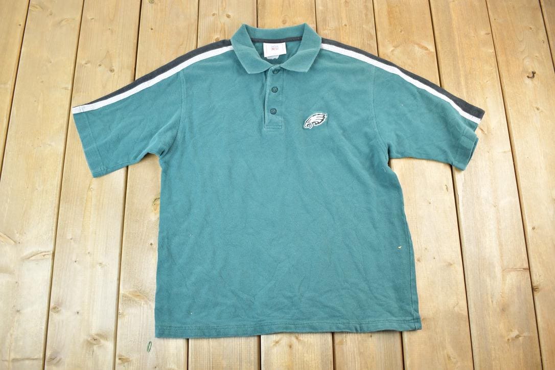 Vintage 1990s Philadelphia Eagles NFL Graphic Polo Style T-Shirt Made In USA