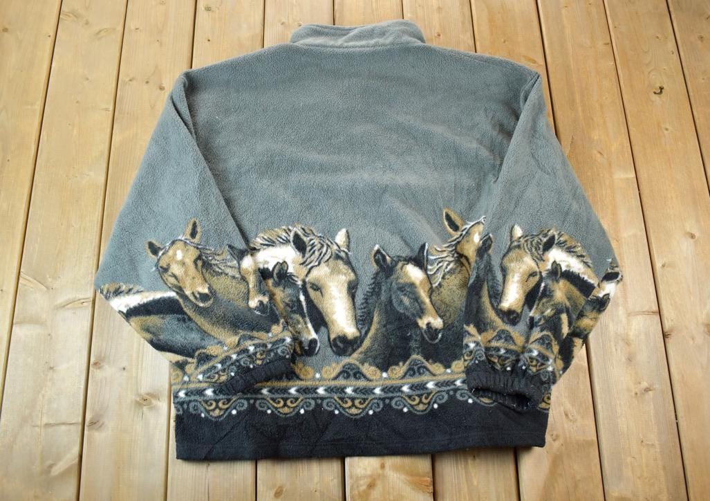Vintage 1990s Mazmania Wild Horses AOP Fleece Sweater