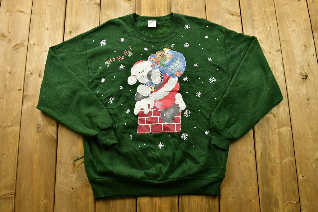 Vintage 90's Santa Claus Christmas Sweater , 90s Holiday Crewneck , Winter Wear , Festive Graphic Print , Made In USA