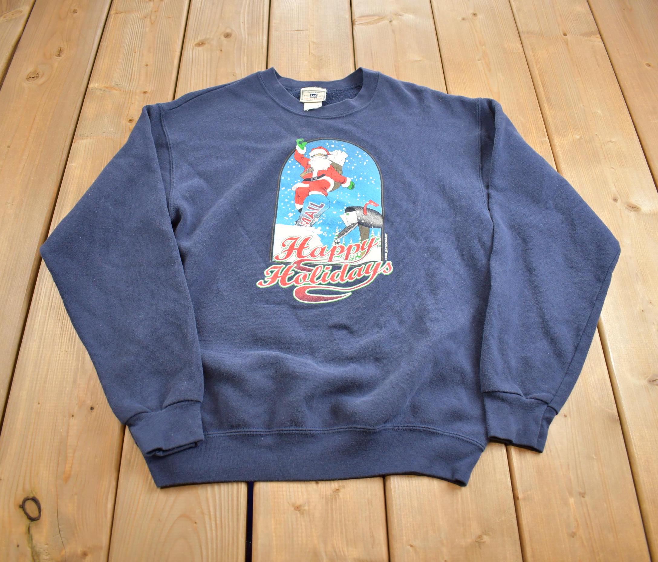 Vintage 1990s Happy Holidays Christmas Lee Heavyweight Crewneck Sweatshirt Made In USA