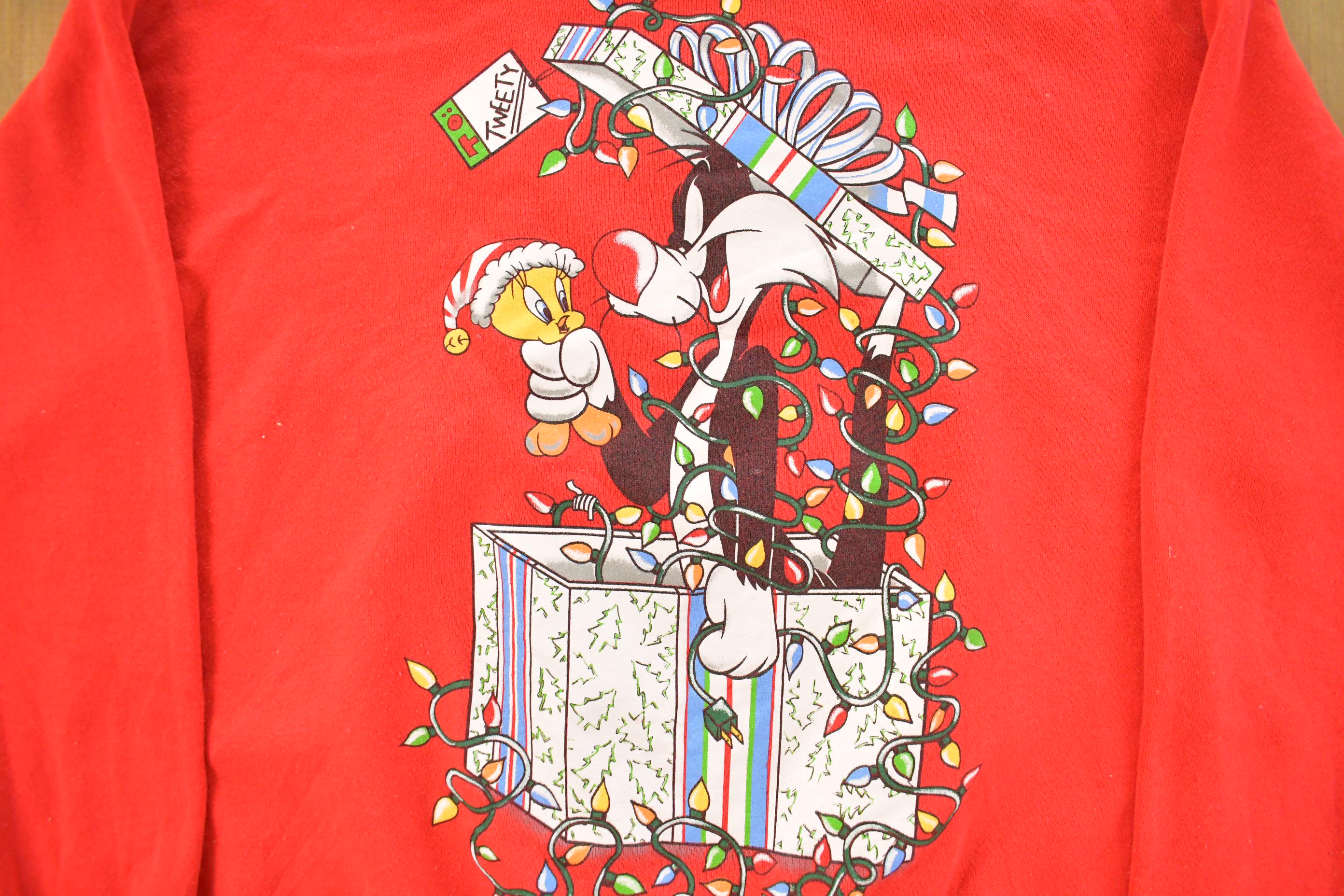 Vintage 1990s Looney Tunes Christmas Crewneck Sweatshirt Men's Large