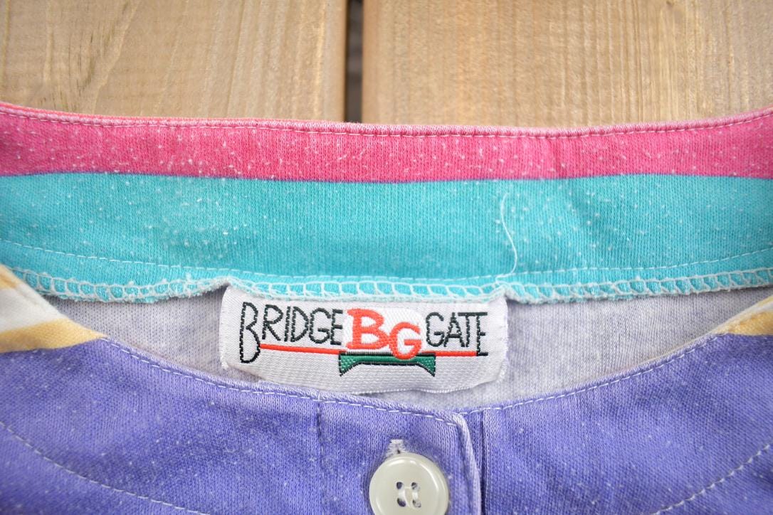 Vintage 1990s Bridge Gate Colorful Striped Short Sleeve Button Up Shirt