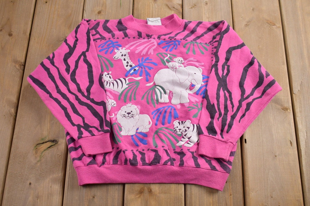 Vintage 1990s Cute Cat All Over Print Crewneck Sweater
