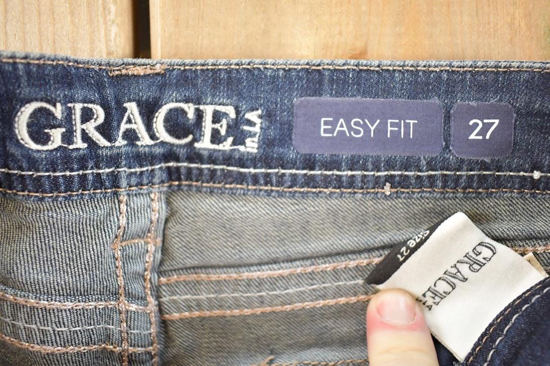 Vintage Deadstock Y2K Grace In LA Bedazzled Low Rise Jeans Women's Size 27 x 32