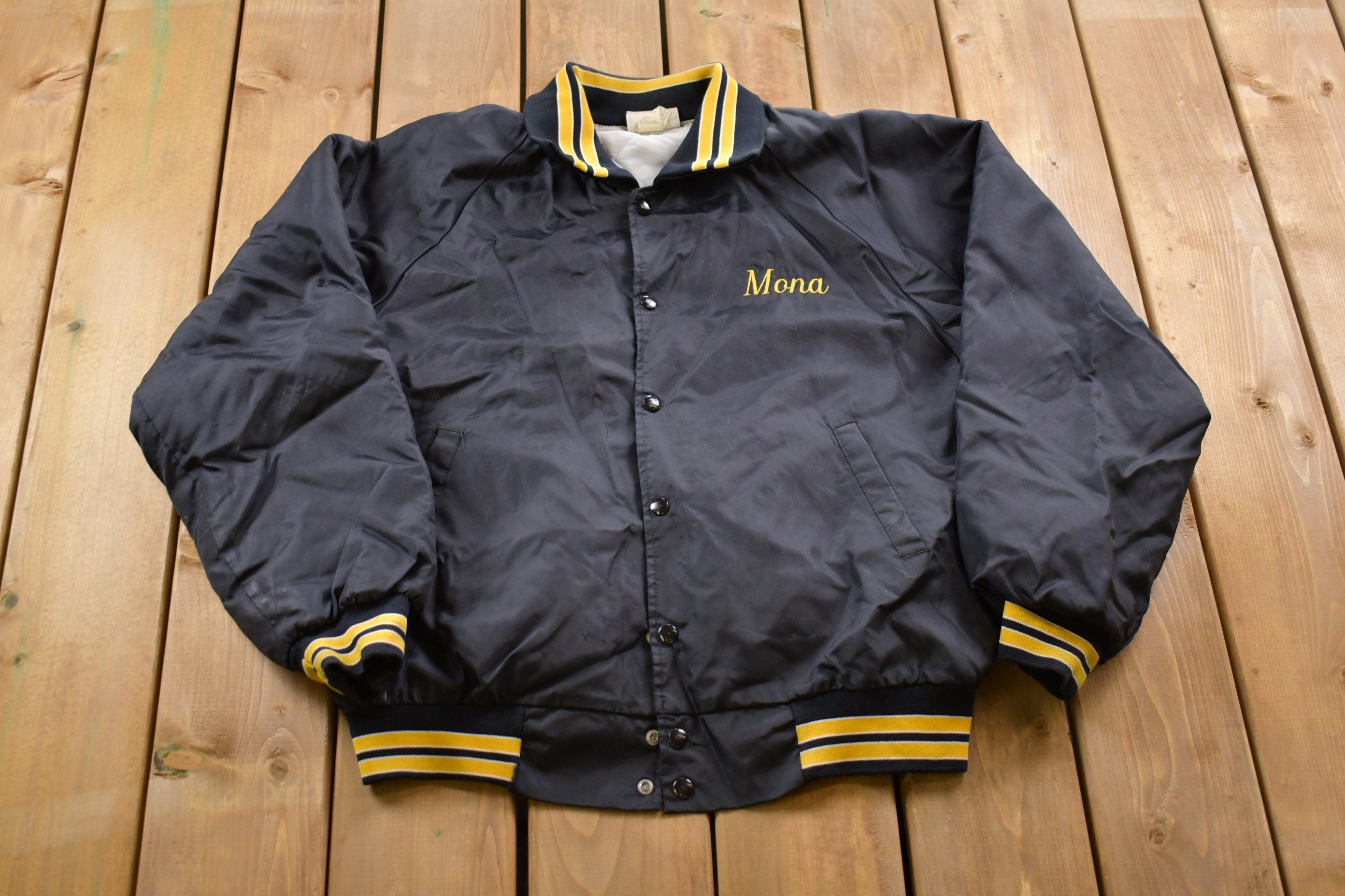 Vintage 1990s Hartwell Panthers Satin Bomber Jacket