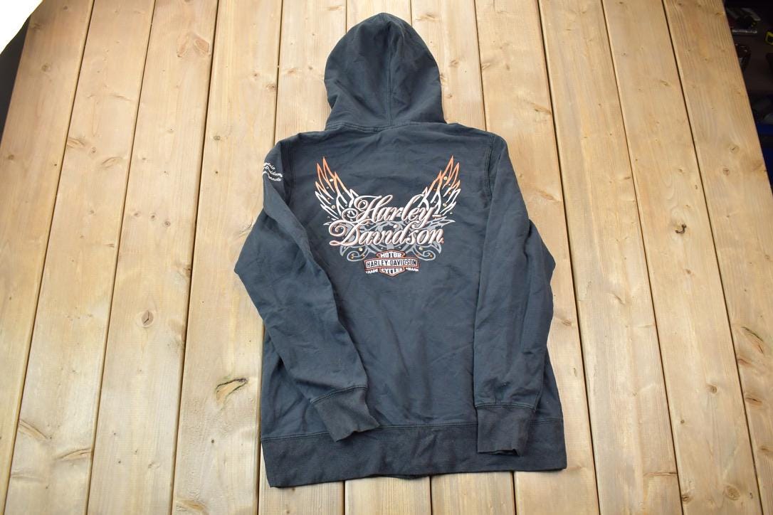 Vintage 1990s Harley Davidson Embroidered Bergdale Graphic Hoodie