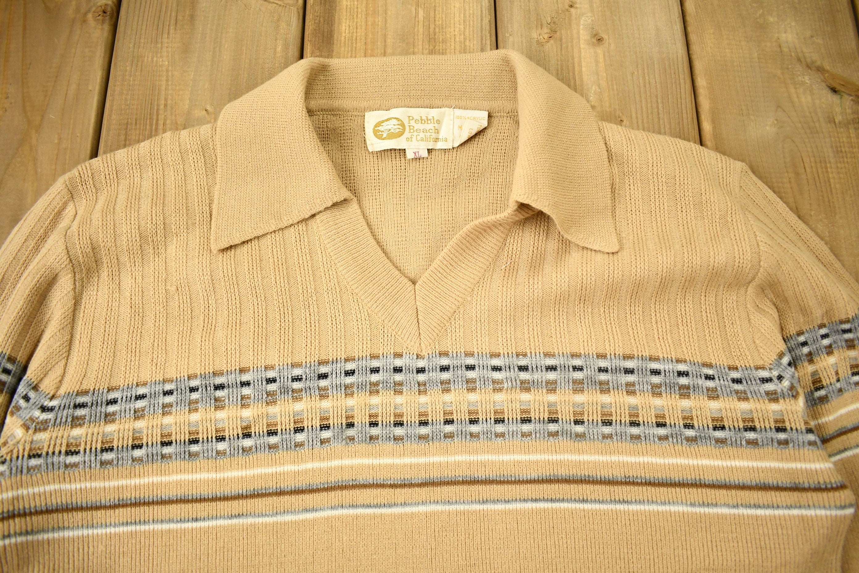 Vintage 1980s Pebble Beach Of California Knitted V-Neck Sweater