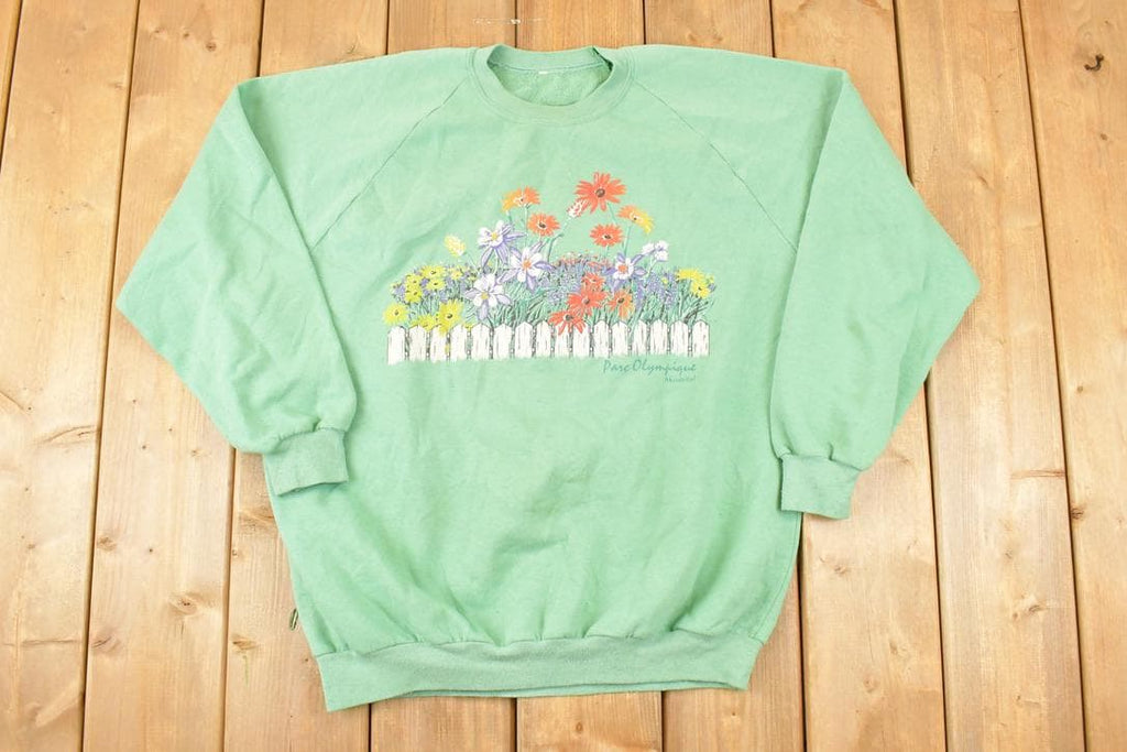 Vintage 1990s Quebec Floral Graphic Print Crewneck Sweatshirt Women's L