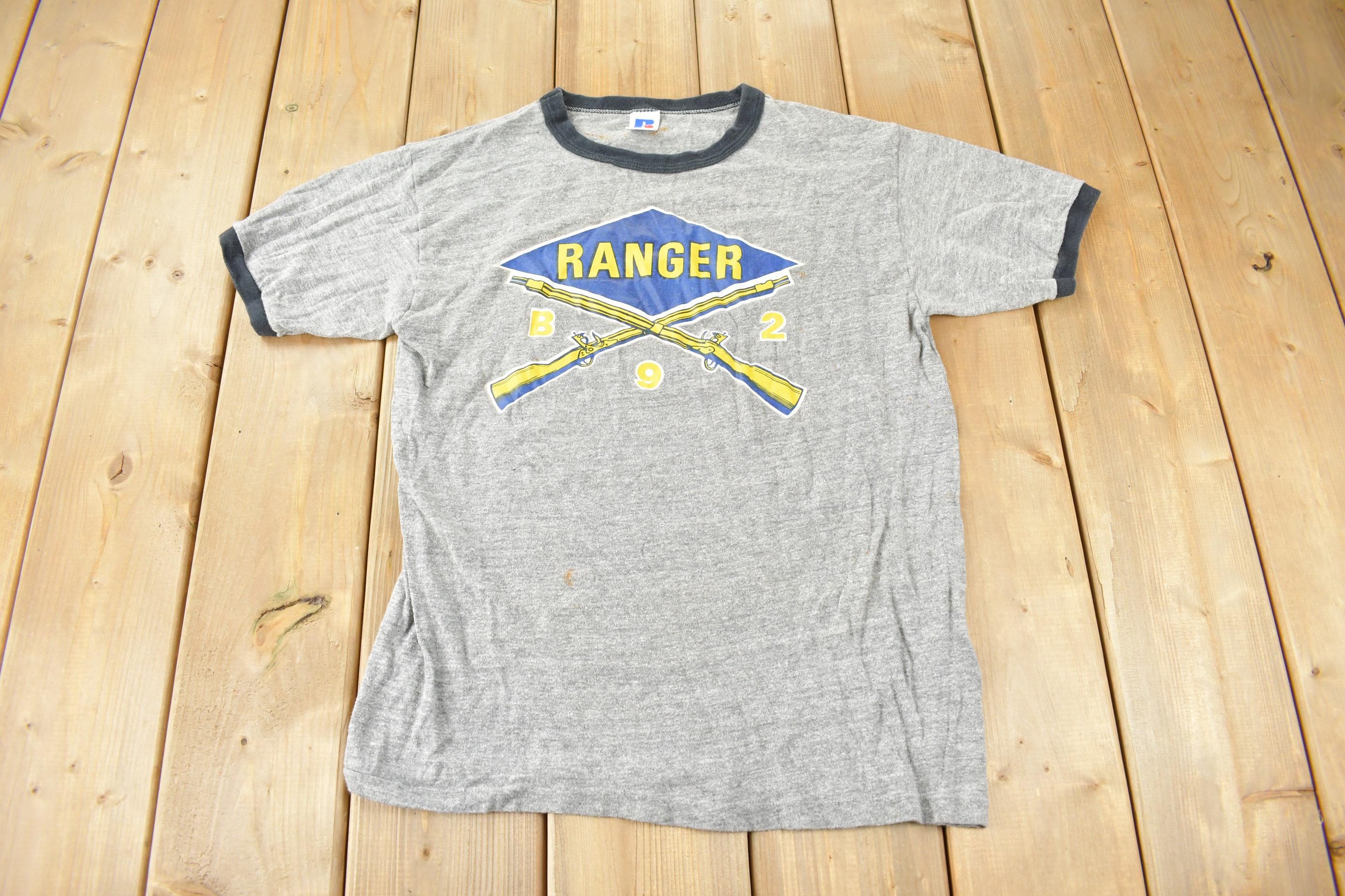 Vintage 1980s Russell Athletics Hultquist Ranger Graphic Ringer T-Shirt Made In USA