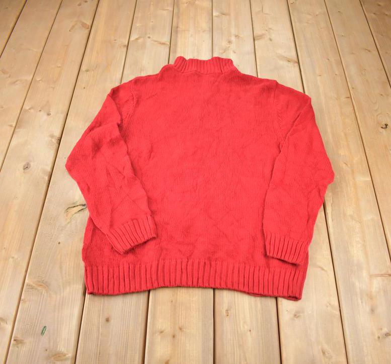Vintage 1990s Chaps Red Knit Quarter Zip Sweater